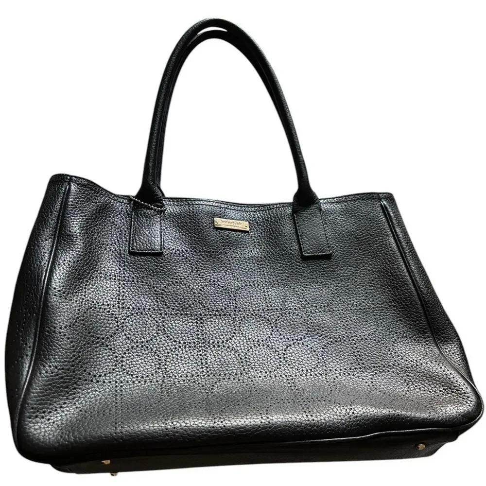 Kate Spade Black Perforated Pebbled Leather Satchel Shoulder Handbag EUC, $398.